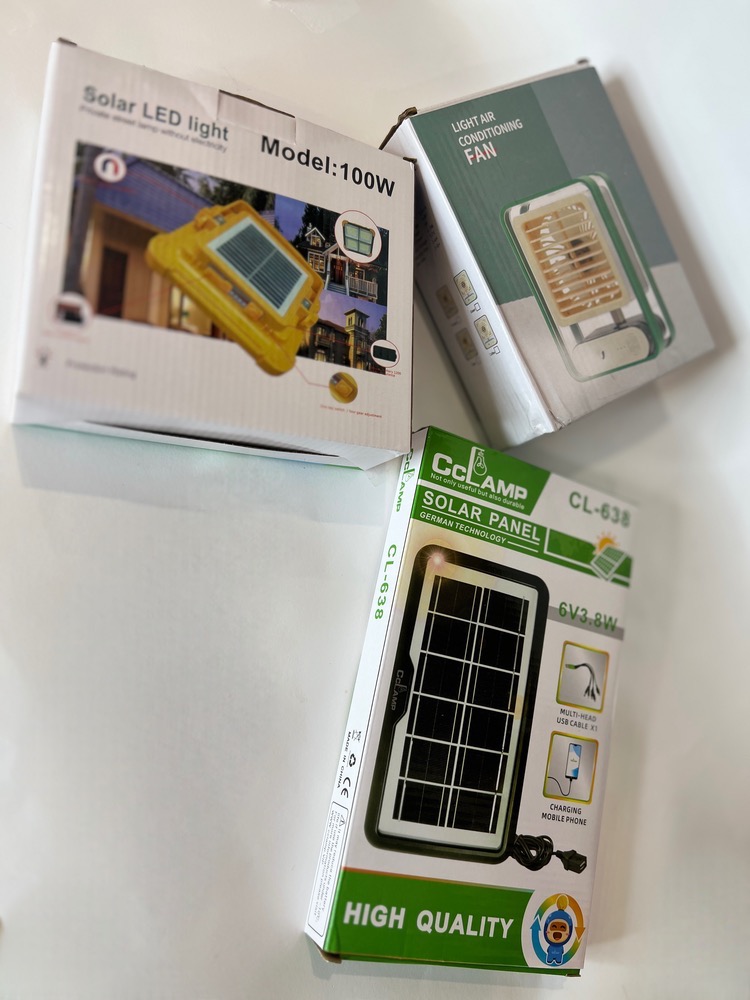 پک اقتصادی(پنل خورشیدی/پنکه شارژی مه پاش/چراغ شارژی LED